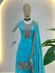 5RICH LOOK FENDY SILK BEADS EMBROIDERY SEQUENCE THREAD WORK TOP PALAZZO WITH DUPATTA WEDDING WEAR WHOLESALE PRICE ETHNIC GARMENT (34)