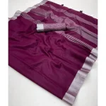 RICH LOOK LINEN COTTON PLAIN WITH EXTRA ZALAR WORK SAREE WITH UNSTITCHED BLOUSE WINE