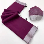 5RICH LOOK LINEN COTTON PLAIN WITH EXTRA ZALAR WORK SAREE WITH UNSTITCHED BLOUSE CASUAL WEAR WHOLESALE PRICE ETHNIC GARMENT (10)