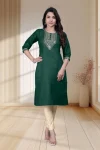 RICH LOOK TESLA COTTON EMBROIDERY WORK ONLY KURTI GREEN