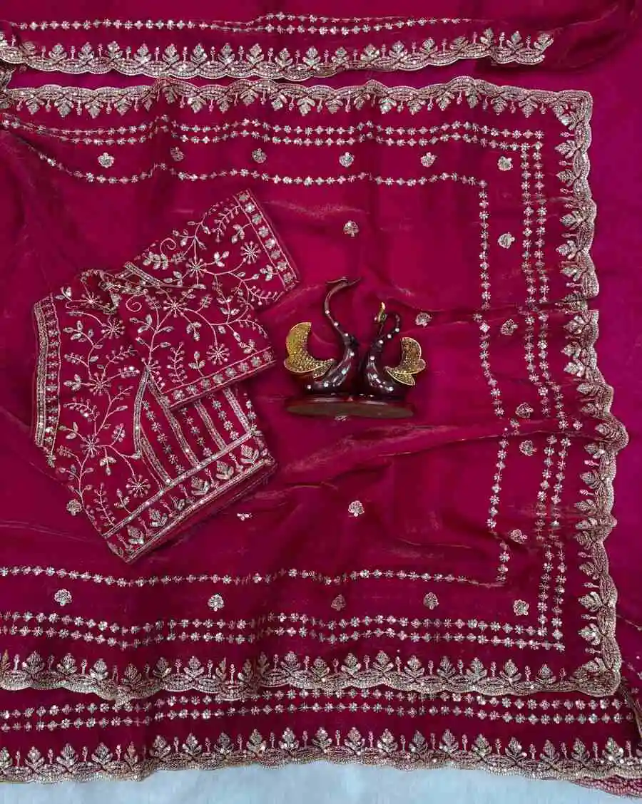 6DESIGNER SPACE SILK SEQUENCE AND ZARI EMBROIDERY WORK SAREE WITH UNSTITCHED BLOUSE WEDDING WEAR WHOLESALE PRICE ETHNIC GARMENT (14)