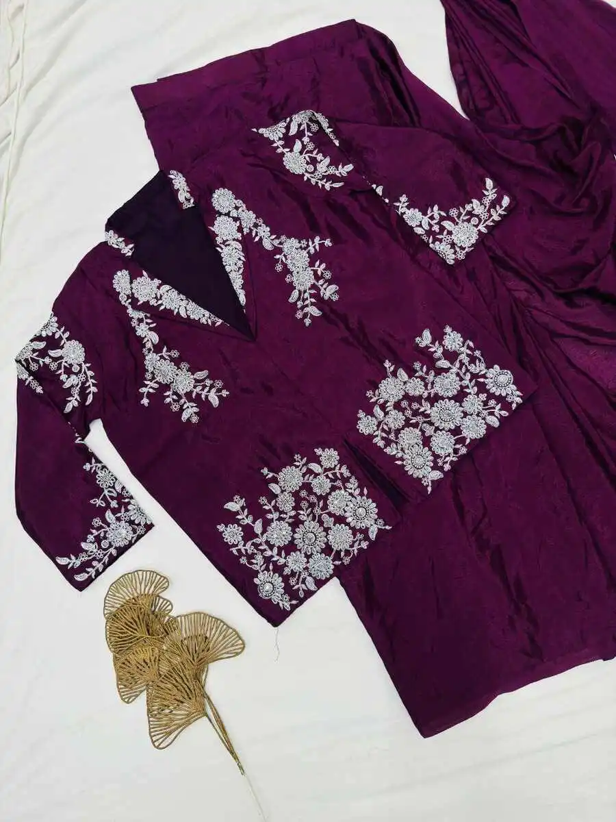 6MODERN CHINON SILK MULTI-THREAD CODING & SEQUENCE WORK READY TO WEAR SAREE WITH KOTI PARTY WEAR WHOLESALE PRICE ETHNIC GARMENT (5)