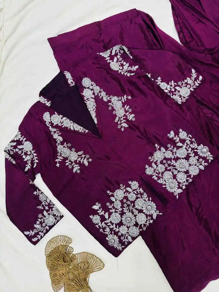 6MODERN CHINON SILK MULTI-THREAD CODING & SEQUENCE WORK READY TO WEAR SAREE WITH KOTI PARTY WEAR WHOLESALE PRICE ETHNIC GARMENT (6)