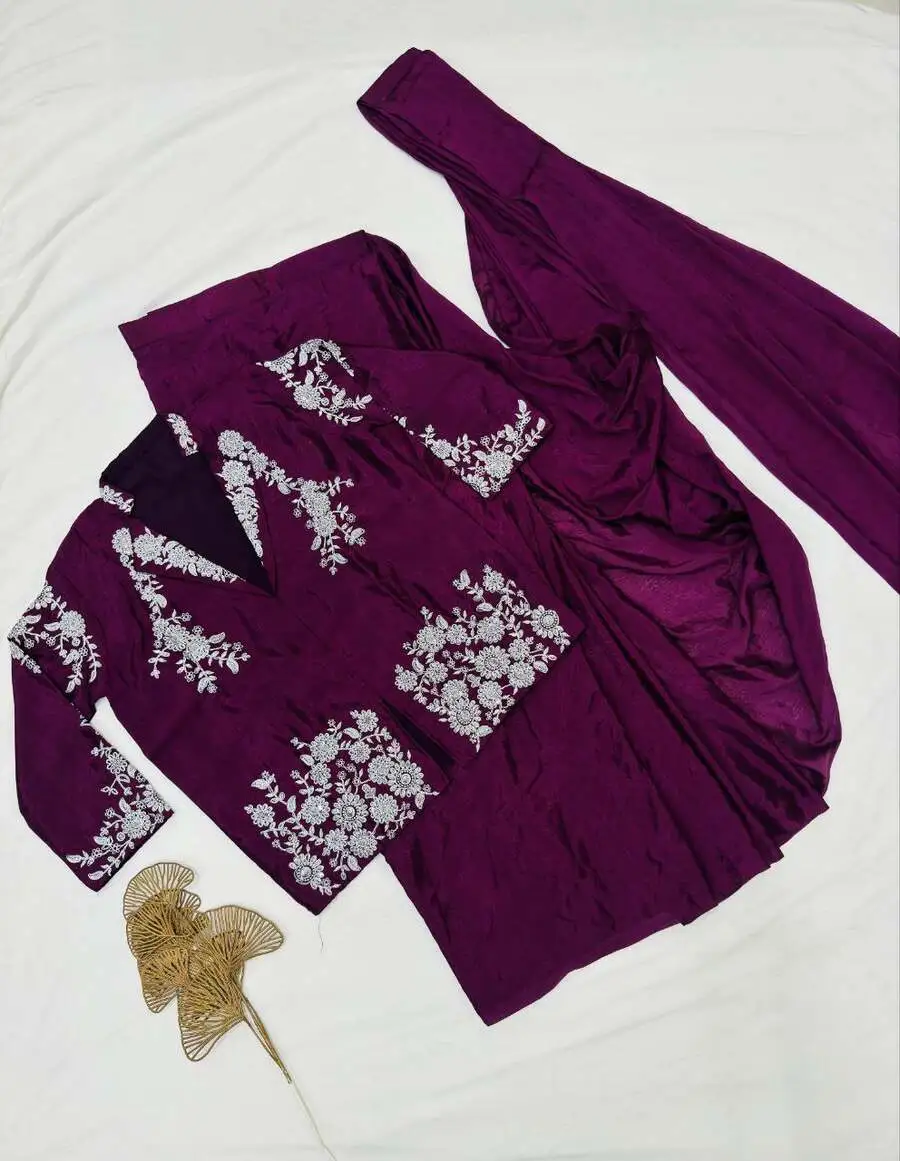 6MODERN CHINON SILK MULTI-THREAD CODING & SEQUENCE WORK READY TO WEAR SAREE WITH KOTI PARTY WEAR WHOLESALE PRICE ETHNIC GARMENT (7)