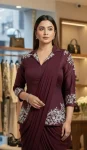 6MODERN CHINON SILK MULTI-THREAD CODING & SEQUENCE WORK READY TO WEAR SAREE WITH KOTI PARTY WEAR WHOLESALE PRICE ETHNIC GARMENT (4)