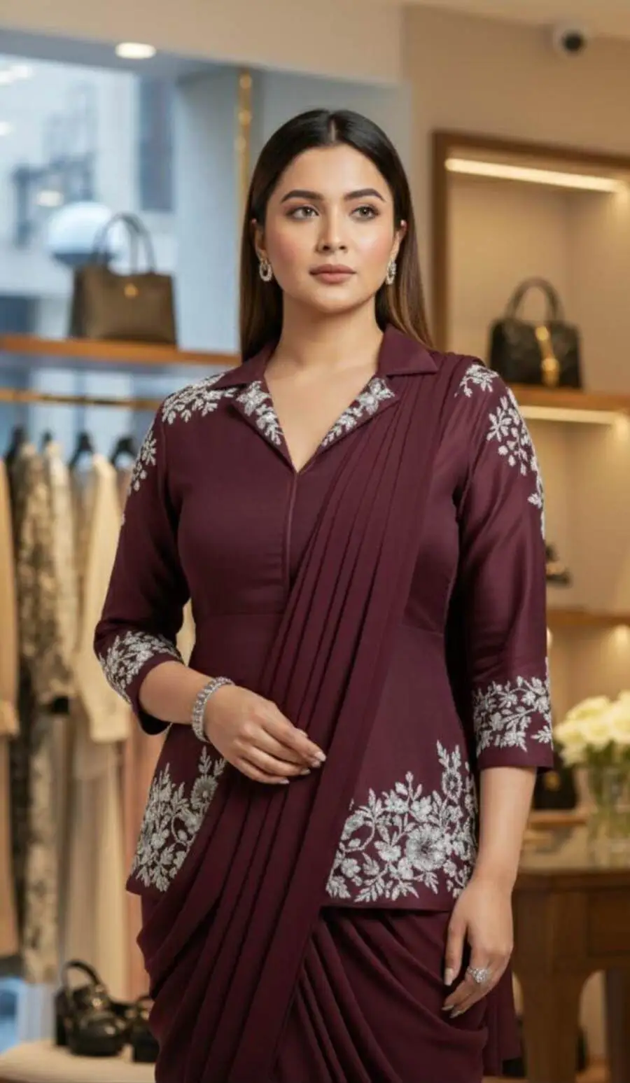 6MODERN CHINON SILK MULTI-THREAD CODING & SEQUENCE WORK READY TO WEAR SAREE WITH KOTI PARTY WEAR WHOLESALE PRICE ETHNIC GARMENT (9)
