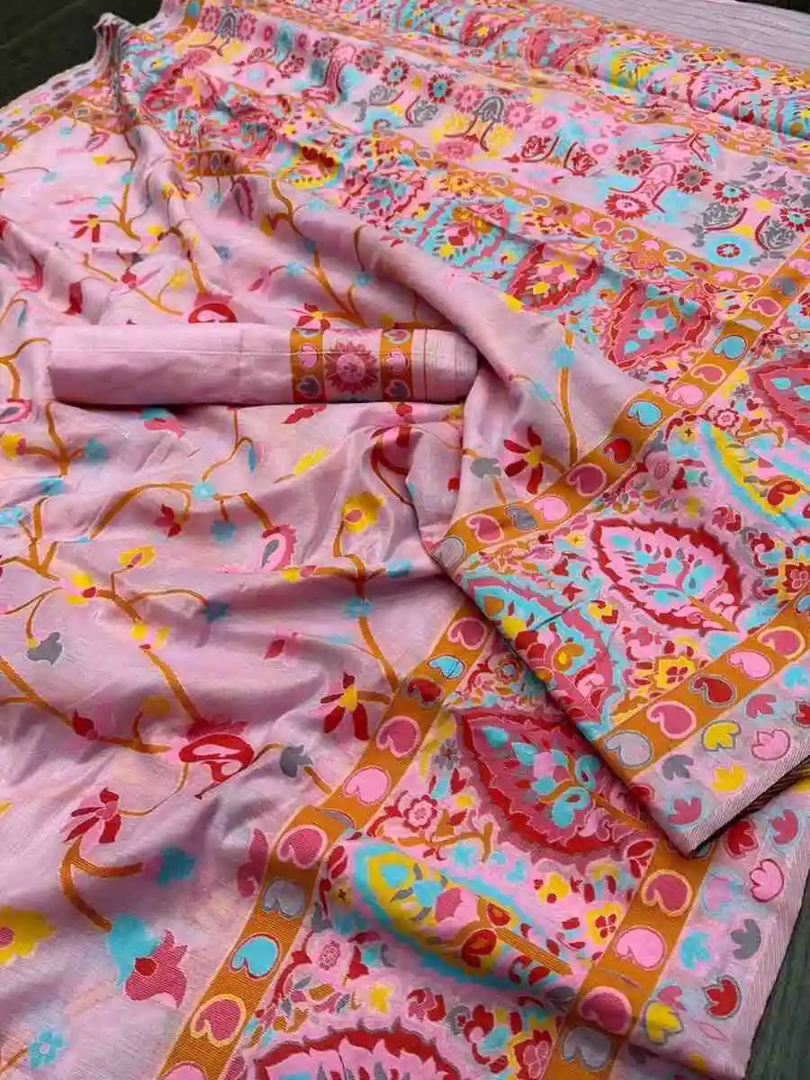 6MODERN KASHMIRI PASMINA THREAD WEAVING PURE ZARI WEAVING WORK SAREE WITH UNSTITCHED BLOUSE WEDDING WEAR WHOLESALE PRICE ETHNIC GARMENT (8)