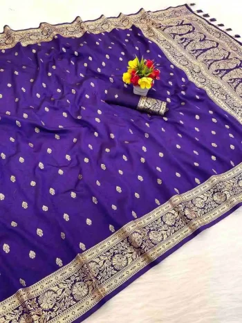 NEW ARRIVAL BANARASI SILK ZARI WOVEN WORK SAREE WITH UNSTITCHED BLOUSE PURPLE