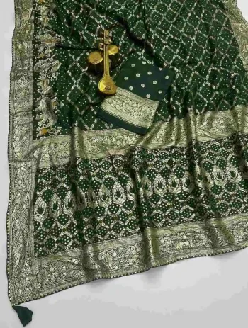 NEW ARRIVAL DOLA SILK ZARI & WEAVING WITH PIPING LACE BORDER WORK SAREE WITH UNSTITCHED BLOUSE GREEN