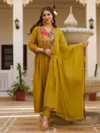 NEW ARRIVAL VISCOSE SILK SEQUENCE EMBROIDERY WORK TOP BOTTOM WITH DUPATTA YELLOW