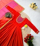 7MODERN GEORGETTE SILK HANDWORK & MIRROR LACE BORDER WORK GOWN WITH DUPATTA FESTIVE WEAR WHOLESALE PRICE ETHNIC GARMENT (5)