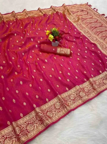 NEW ARRIVAL BANARASI SILK ZARI WOVEN WORK SAREE WITH UNSTITCHED BLOUSE RANI