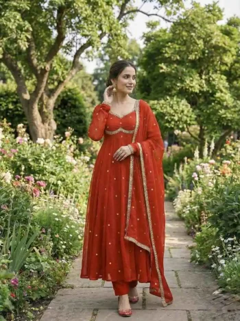 DESIGNER FENDY SATIN RAMBO SEQUENCE EMBROIDERY WORK GOWN BOTTOM WITH DUPATTA GAJARI