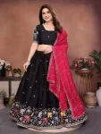 DESIGNER GEORGETTE EMBROIDERY WORK LEHENGA CHOLI WITH DUPATTA BLACK AND PINK
