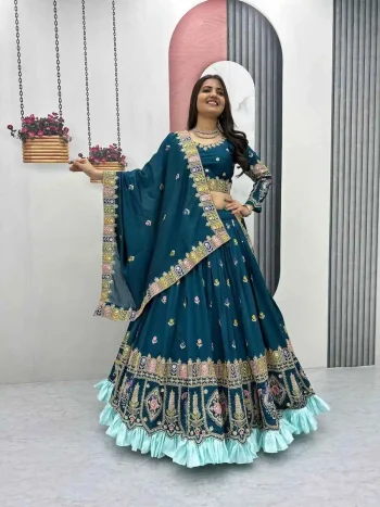 DESIGNER VICHITRA EMBROIDERY CODING SEQUENCE & THREAD WORK LEHENGA CHOLI WITH DUPATTA TEAL