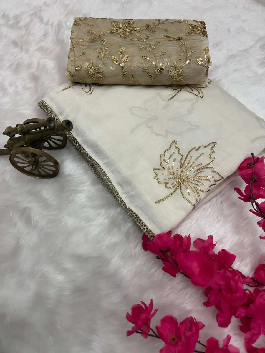 8DESIGNER VICHITRA SILK SEQUENCE EMBROIDERY WITH READYMADE LACE BORDER WORK SAREE WITH UNSTITCHED BLOUSE PARTY WEAR WHOLESALE PRICE ETHNIC GARMENT (17)