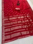 NEW ARRIVAL BANARASI SILK ZARI WOVEN WORK SAREE WITH UNSTITCHED BLOUSE RED