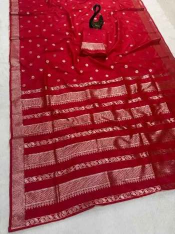 NEW ARRIVAL BANARASI SILK ZARI WOVEN WORK SAREE WITH UNSTITCHED BLOUSE RED