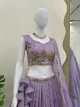 8RICH LOOK GOLD CRUSH THREAD EMBROIDERY WITH SEQUENCE WORK LEHENGA UNSTITCHED CHOLI WITH DUPATTA WEDDING WEAR WHOLESALE PRICE ETHNIC GARMENT (12)
