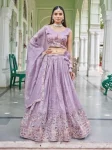 RICH LOOK GOLD CRUSH THREAD EMBROIDERY WITH SEQUENCE WORK LEHENGA UNSTITCHED CHOLI WITH DUPATTA LAVENDER