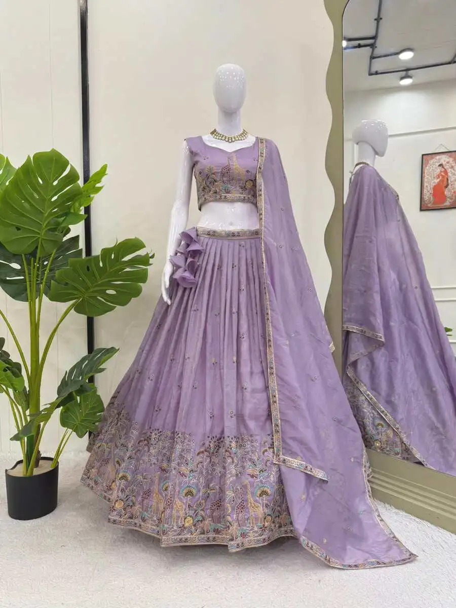 8RICH LOOK GOLD CRUSH THREAD EMBROIDERY WITH SEQUENCE WORK LEHENGA UNSTITCHED CHOLI WITH DUPATTA WEDDING WEAR WHOLESALE PRICE ETHNIC GARMENT (17)