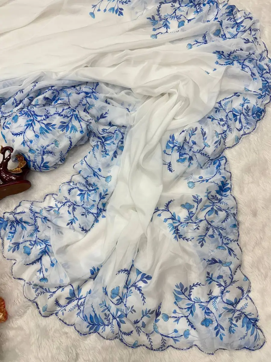 8RICH LOOK TABBY SILK FLORAL PRINT WITH BEADS AND CUT DANA HANDWORK SAREE WITH UNSTITCHED BLOUSE PARTY WEAR WHOLESALE PRICE ETHNIC GARMENT (4)