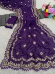 DESIGNER GEORGETTE SILK SEQUENCE THREAD EMBROIEDRY WORK SAREE WITH UNSTITCHED BLOUSE PURPLE