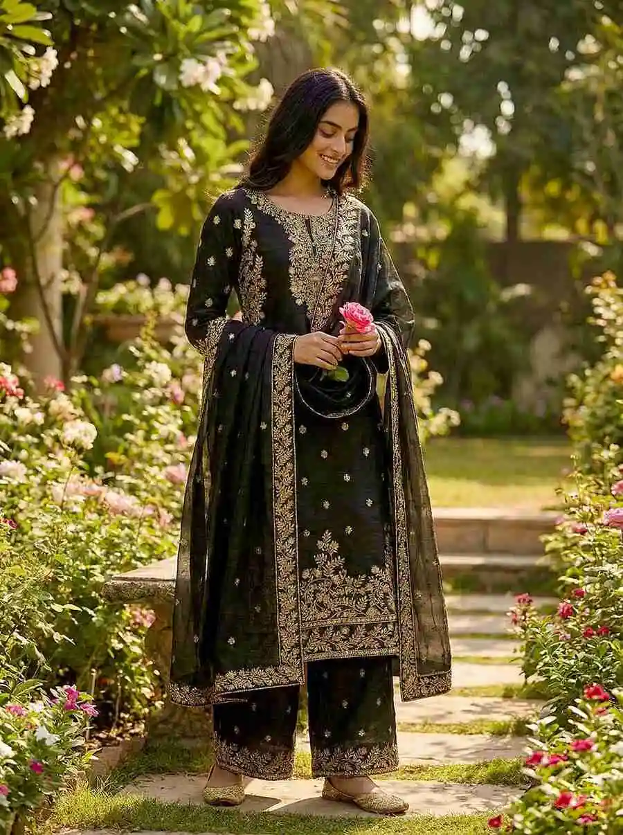 9DESIGNER GMY SILK EMBROIDERY SEQUENCE WORK TOP PALAZZO WITH DUPATTA WEDDING WEAR WHOLESALE PRICE ETHNIC GARMENT (21)