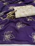 DESIGNER VICHITRA SILK SEQUENCE EMBROIDERY WITH READYMADE LACE BORDER WORK SAREE WITH UNSTITCHED BLOUSE PURPLE
