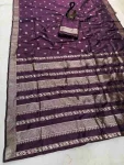 NEW ARRIVAL BANARASI SILK ZARI WOVEN WORK SAREE WITH UNSTITCHED BLOUSE BROWN