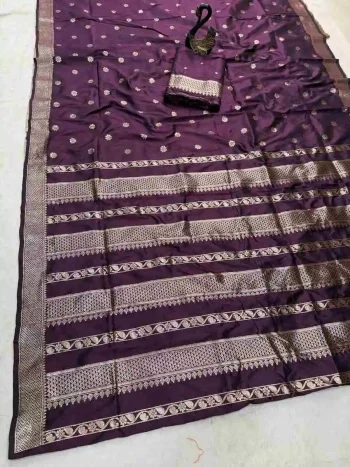NEW ARRIVAL BANARASI SILK ZARI WOVEN WORK SAREE WITH UNSTITCHED BLOUSE BROWN