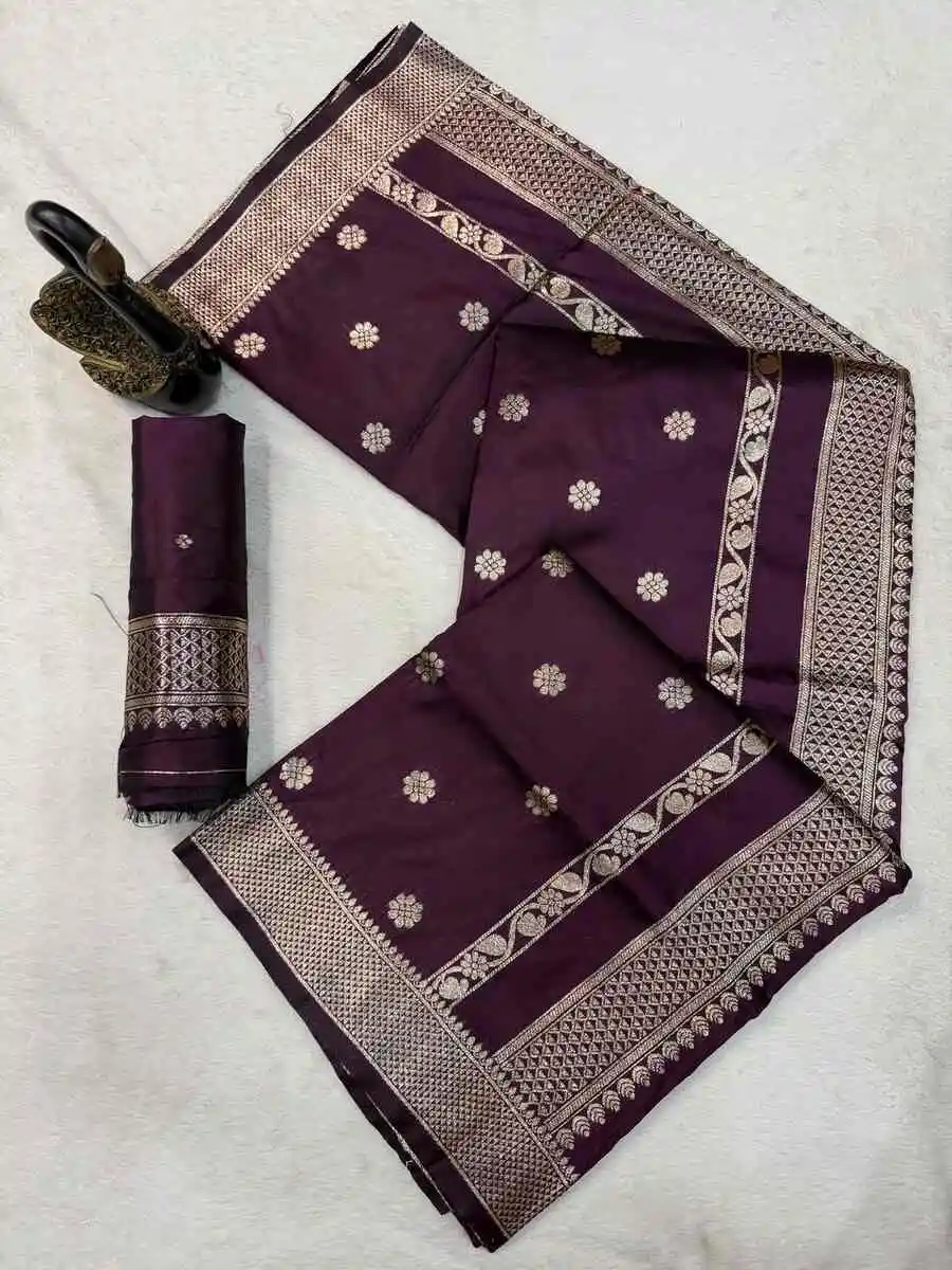 9NEW ARRIVAL BANARASI SILK ZARI WOVEN WORK SAREE WITH UNSTITCHED BLOUSE FESTIVE WEAR WHOLESALE PRICE ETHNIC GARMENT (33)