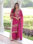 DESIGER FAUX BLOOMING EMBROIDERY WORK TOP BOTTOM WITH DUPATTA PINK