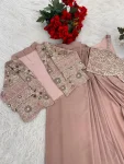 DESIGNE CREPE SILK LACE BORDER WORK READY TO WEAR SAREE WITH STITCHED BLOUSE AND KOTI PARTY WEAR WHOLESALE PRICE ETHNIC GARMENT (2)