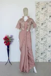 DESIGNE CREPE SILK LACE BORDER WORK READY TO WEAR SAREE WITH STITCHED BLOUSE AND KOTI PARTY WEAR WHOLESALE PRICE ETHNIC GARMENT (2)