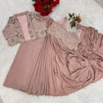 DESIGNE CREPE SILK LACE BORDER WORK READY TO WEAR SAREE WITH STITCHED BLOUSE AND KOTI PARTY WEAR WHOLESALE PRICE ETHNIC GARMENT (2)