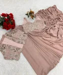 DESIGNE CREPE SILK LACE BORDER WORK READY TO WEAR SAREE WITH STITCHED BLOUSE AND KOTI PARTY WEAR WHOLESALE PRICE ETHNIC GARMENT (2)