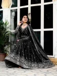 DESIGNER AMERICAN SILK THREAD WITH SEQUENCE WORK GOWN BOTTOM WITH DUPATTA WEDDING WEAR WHOLESALE PRICE ETHNIC GARMENT (2)