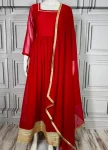 DESIGNER BLOOMING EMBROIDERED GOTA LACE WORK GOWN BOTTOM WITH DUPATTA RED