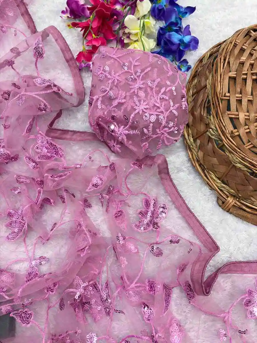 DESIGNER BUTTERFLY NET EMBRODIERY 5 MM SEQUENCE & THREAD WORK SAREE WITH UNSTITCHED BLOUSE PARTY WEAR WHOLESALE PRICE ETHNIC GARMENT (1)