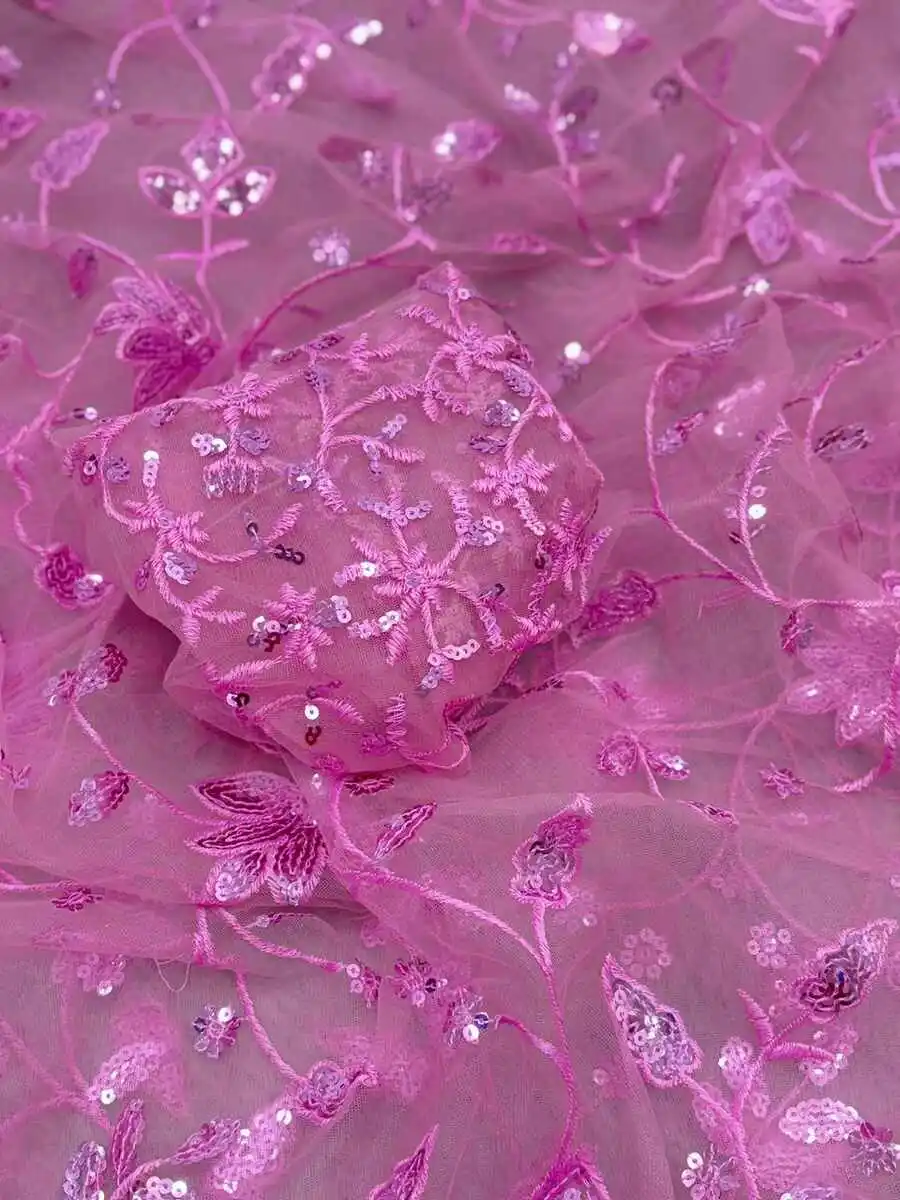 DESIGNER BUTTERFLY NET EMBRODIERY 5 MM SEQUENCE & THREAD WORK SAREE WITH UNSTITCHED BLOUSE PARTY WEAR WHOLESALE PRICE ETHNIC GARMENT (4)