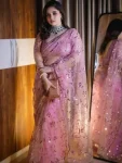DESIGNER BUTTERFLY NET EMBRODIERY 5 MM SEQUENCE & THREAD WORK SAREE WITH UNSTITCHED BLOUSE PINK