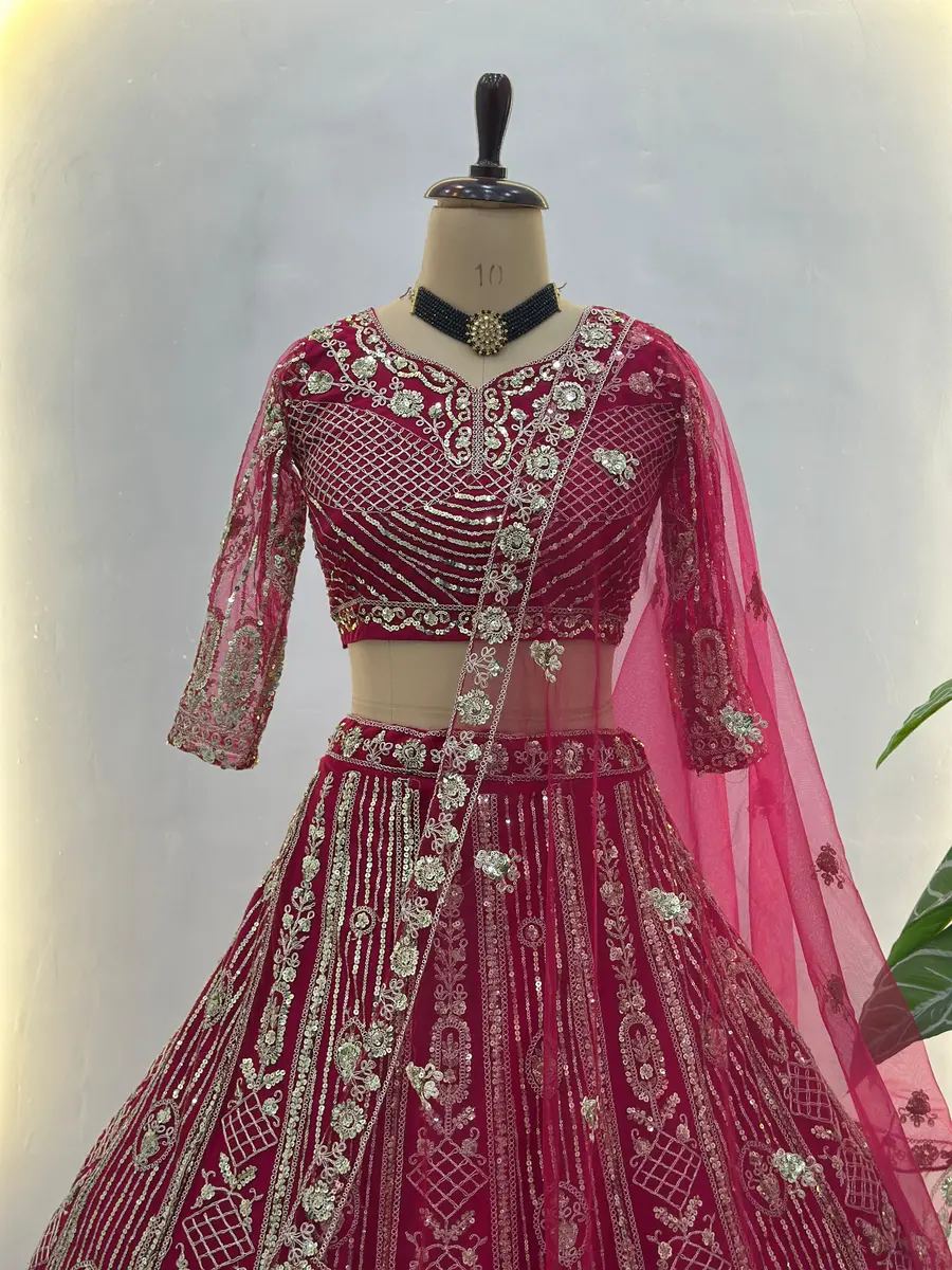 DESIGNER BUTTERFLY NET SEQUENCE AND CODING EMBROIDERY WORK LEHENGA CHOLI WITH DUPATTA WEDDING WEAR WHOLESALE PRICE ETHNIC GARMENT (20)