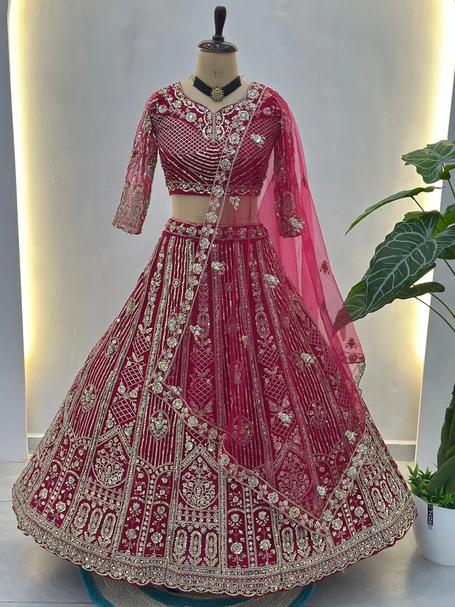DESIGNER BUTTERFLY NET SEQUENCE AND CODING EMBROIDERY WORK LEHENGA CHOLI WITH DUPATTA WEDDING WEAR WHOLESALE PRICE ETHNIC GARMENT (21)