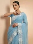 DESIGNER CANDY CRUSH FLORAL EMBROIDERY BORDER OF WHITE THREAD AND CUT WORK BORDER SAREE WITH UNSTITCHED BLOUSE PARTY WEAR WHOLESALE PRICE ETHNIC GARMENT (7).webp