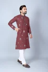 DESIGNER CHANDERI SILK EMBROIDERY SEQUENCE WORK MEN’S KURTA PAYJAMA FESTIVE WEAR WHOLESALE PRICE ETHNIC GARMENT (13)