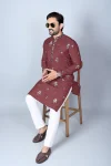 DESIGNER CHANDERI SILK EMBROIDERY SEQUENCE WORK MEN’S KURTA PAYJAMA FESTIVE WEAR WHOLESALE PRICE ETHNIC GARMENT (13)