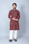 DESIGNER CHANDERI SILK EMBROIDERY SEQUENCE WORK MEN'S KURTA PAYJAMA MAROON