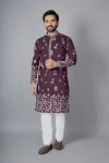 DESIGNER CHANDERI SILK EMBROIDERY SEQUENCE WORK MEN'S KURTA PAYJAMA WINE