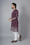 DESIGNER CHANDERI SILK EMBROIDERY SEQUENCE WORK MEN’S KURTA PAYJAMAN WEDDING WEAR WHOLESALE PRICE ETHNIC GARMENT (3)